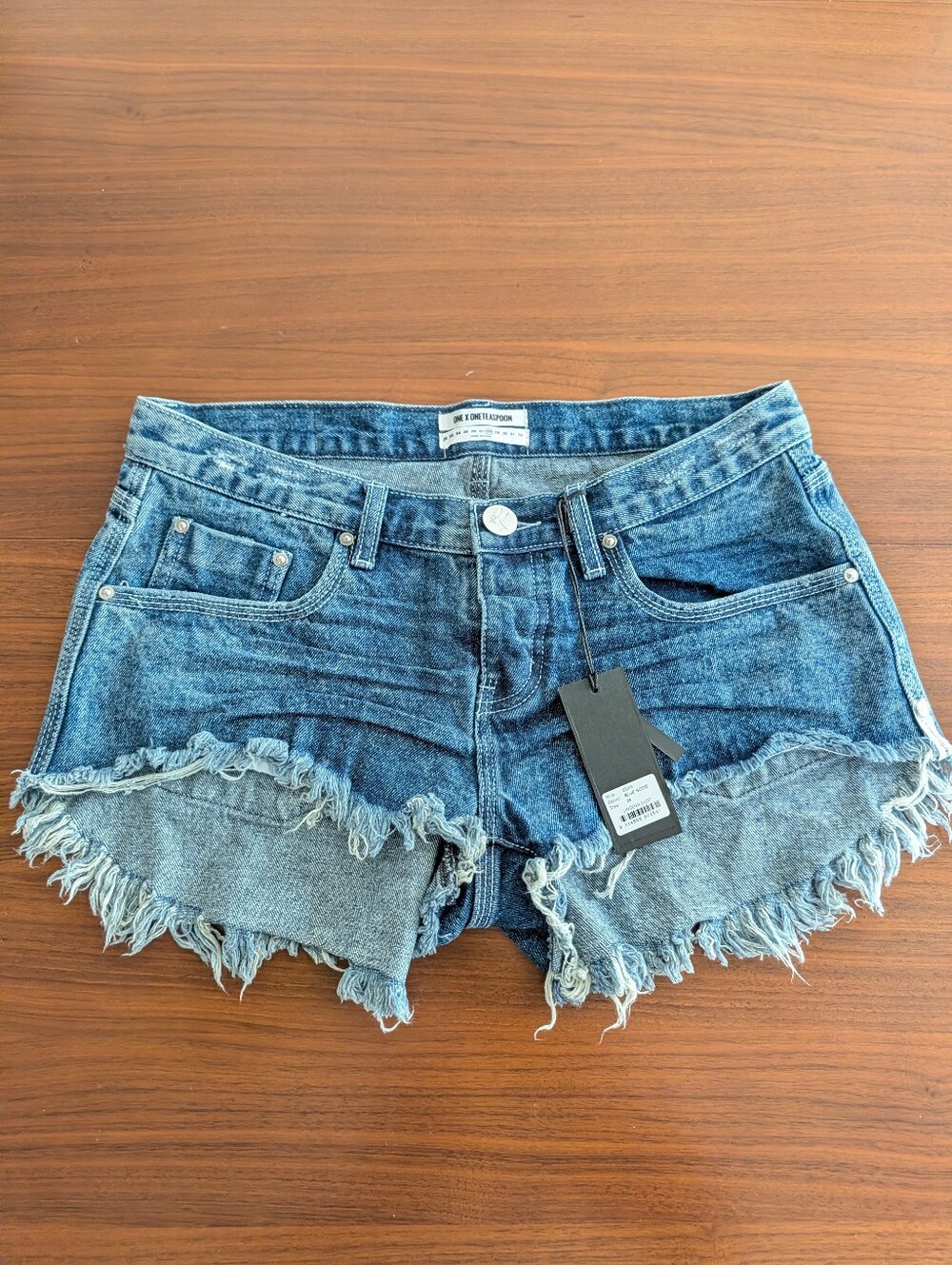 One X Oneteaspoon Shorts Womens 28 Blue Denim Distressed High Cutoff New